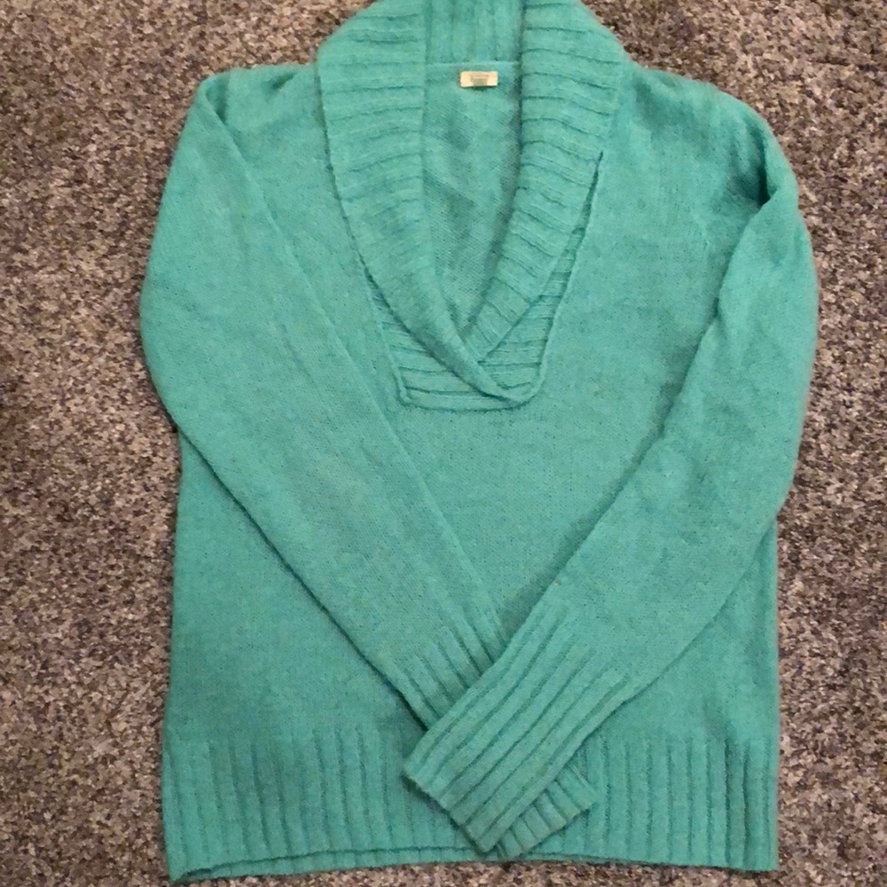 Turquoise shawl collar sweater